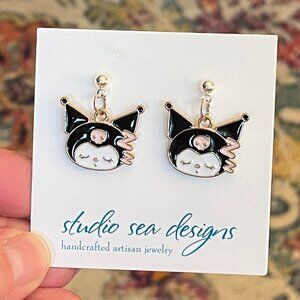 Hello Kitty Kuromi Sterling Silver Earrings-Kuromi Earrings-New!